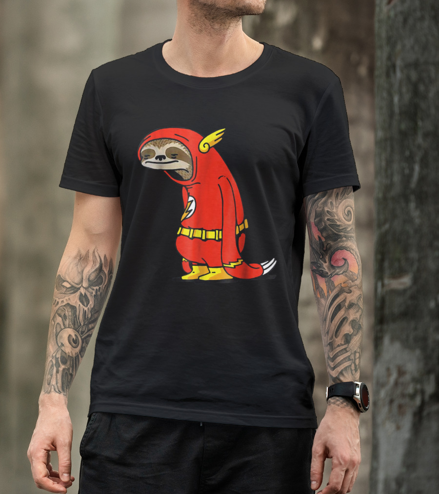 Slow Cartoon Sloth Dressed As Flash Funny Napper Character T-Shirt