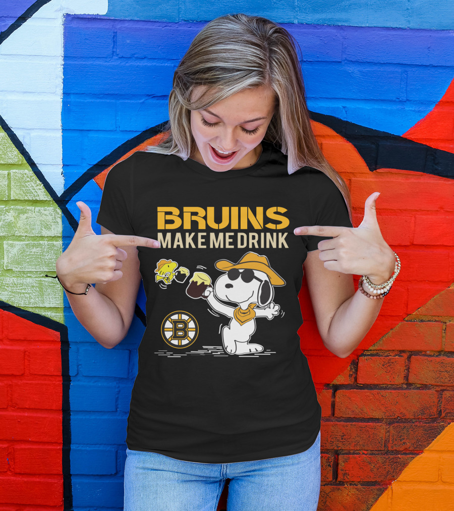 Snoopy Bruins Make Me Drink Boston Bruins Fans Peanuts Charlie Brown Hockey Beer T-Shirt