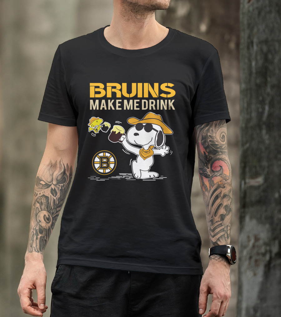 Snoopy Bruins Make Me Drink Boston Bruins Fans Peanuts Charlie Brown Hockey Beer T-Shirt