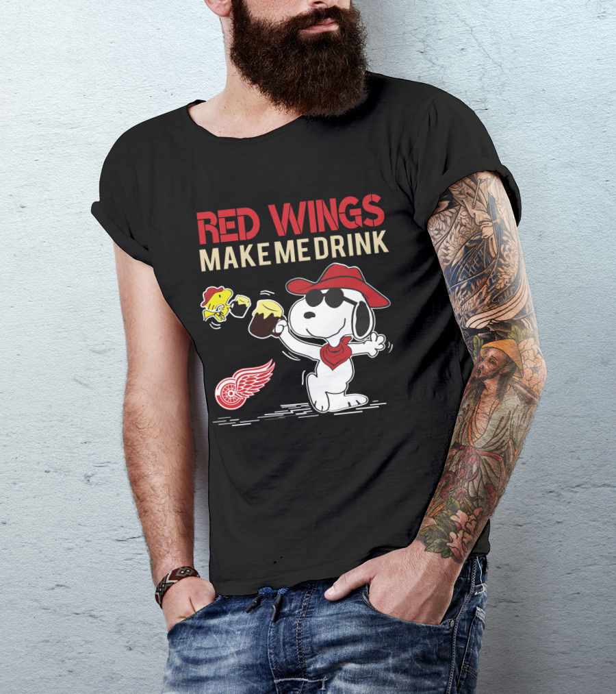 Snoopy Red Wings Make Me Drink Detroit Fans Hockey Humor T-Shirt