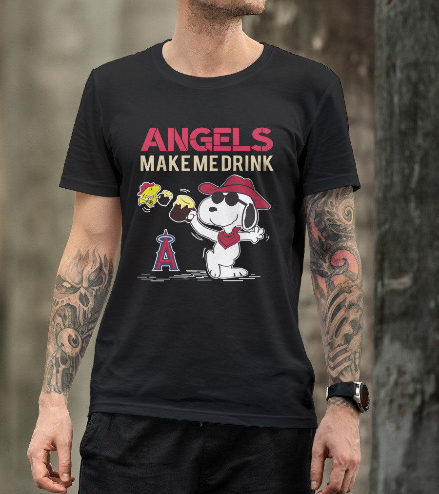 Snoopy Angels Make Me Drink Los Angeles Baseball Fans T-Shirt