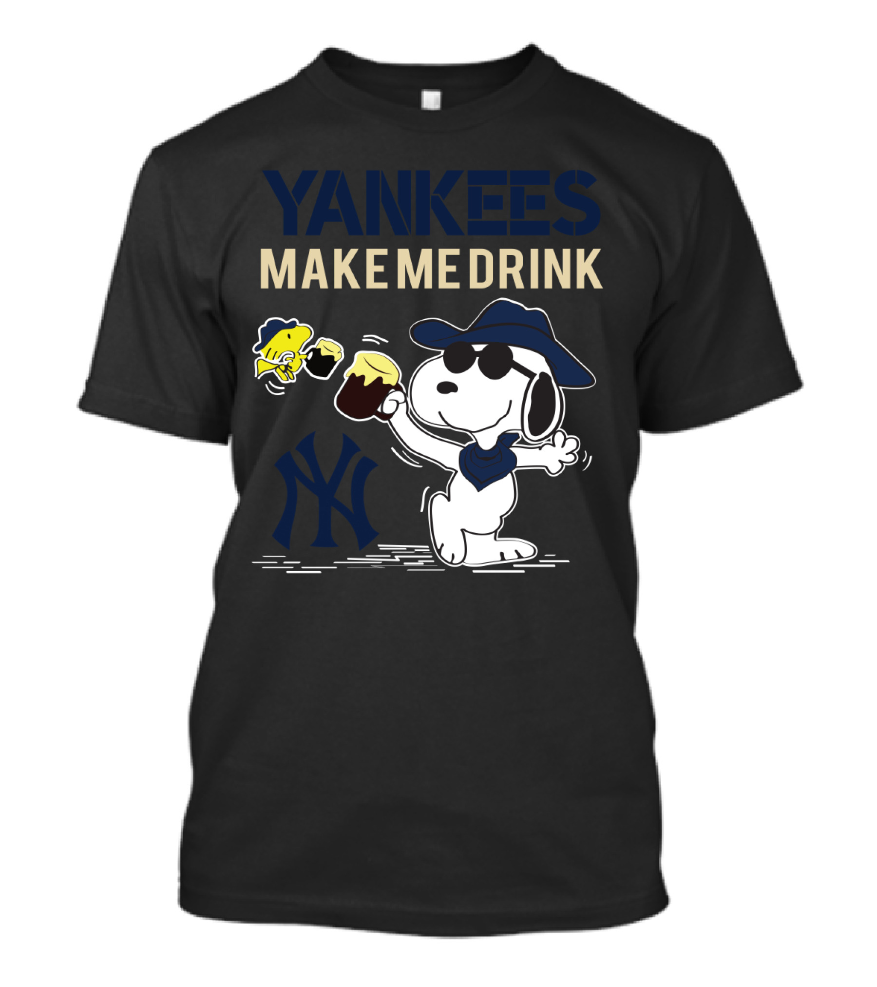 Yankees Make Me Drink Snoopy With Mug And Fish For New York Fans T-Shirt