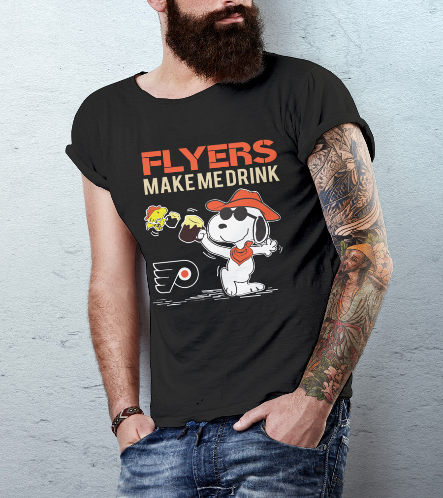 Flyers Make Me Drink Snoopy Philadelphia Fans Peanuts Character With Flyers T-Shirt