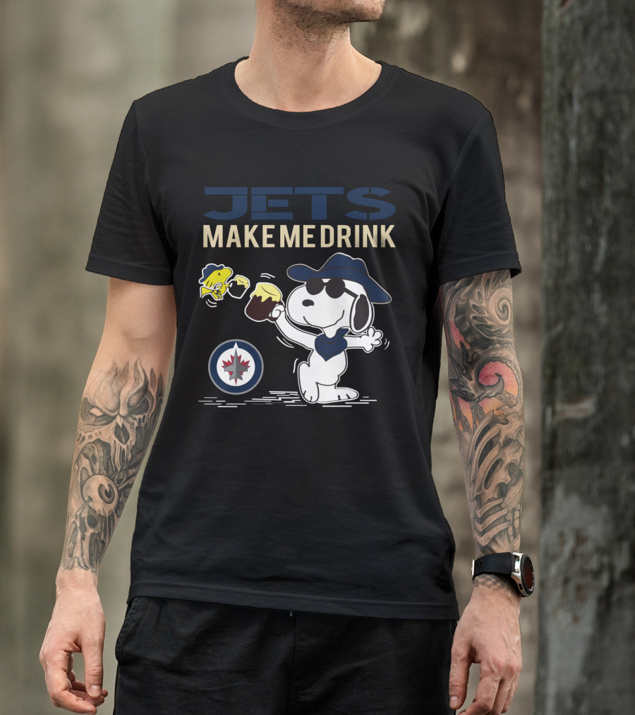 Snoopy Jets Make Me Drink Winnipeg Fans Peanuts Hockey NHL T-Shirt