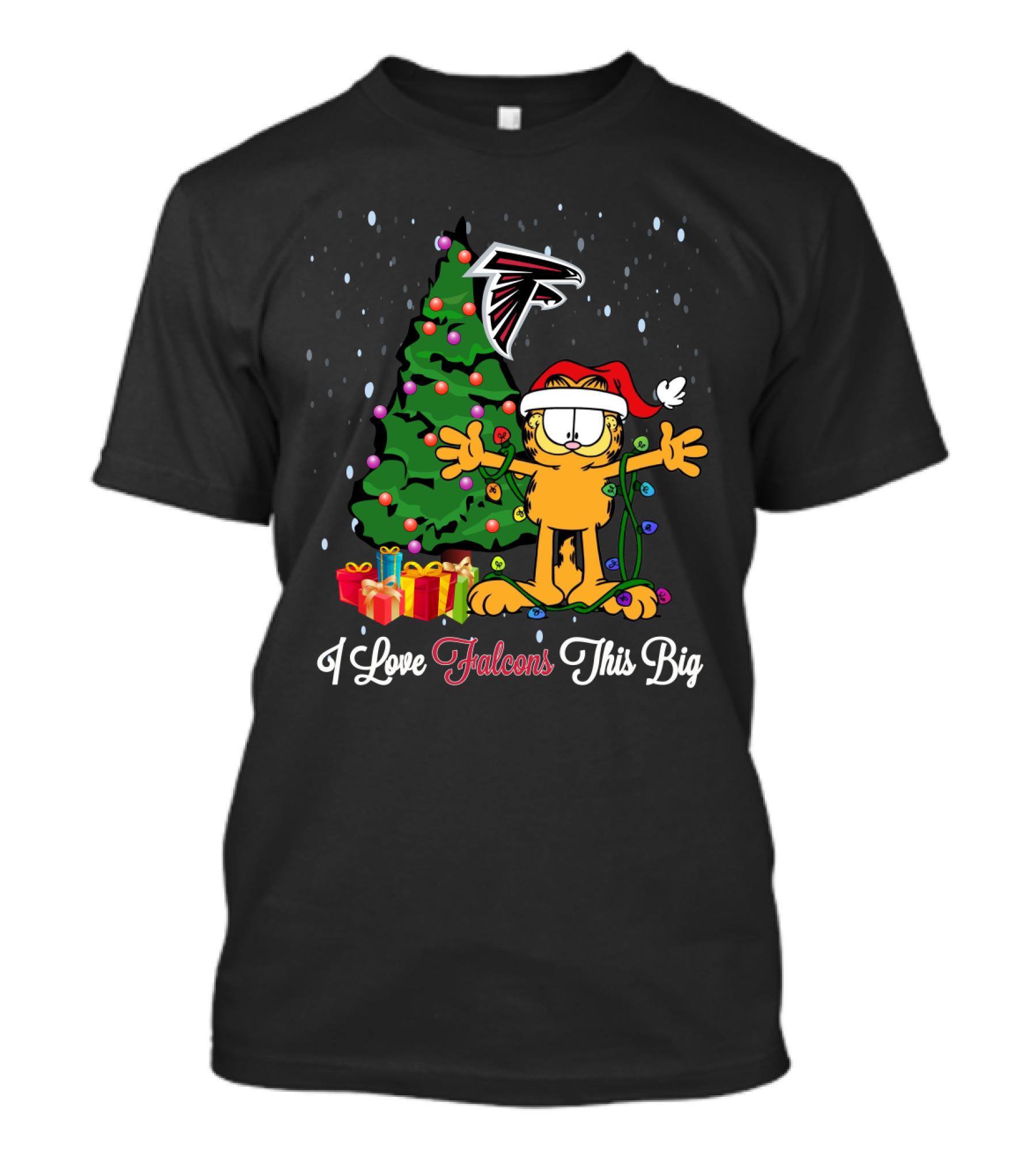 Atlanta Falcons Christmas Garfield Santa Hat I Love Falcons This Big T-Shirt