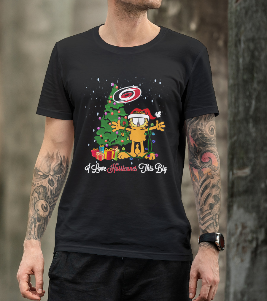 I Love Carolina Hurricanes This Big Garfield Christmas Tree Presents T-Shirt