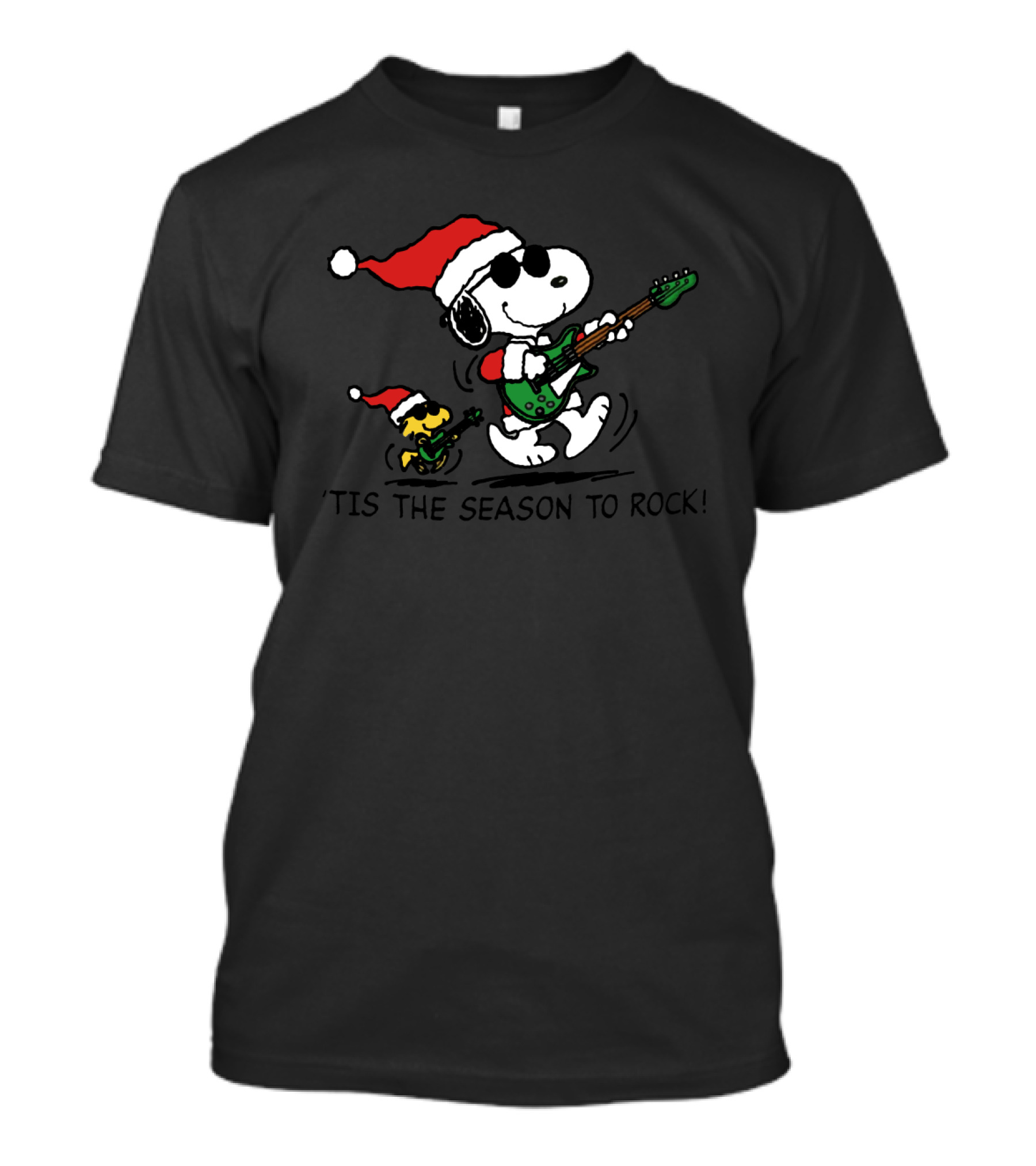 Snoopy And Woodstock Santa Rocking Guitars 'Tis The Season To Rock T-Shirt