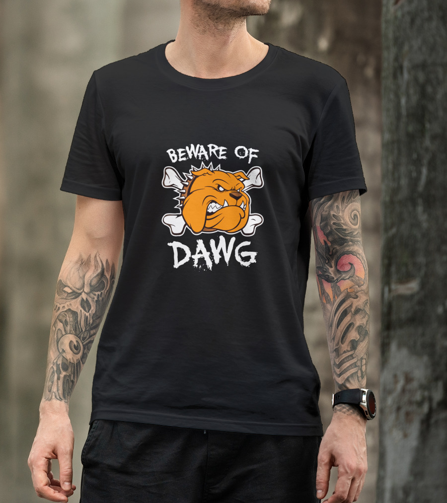 Beware Of Dawg Cleveland Football Bulldog With Bones T-Shirt