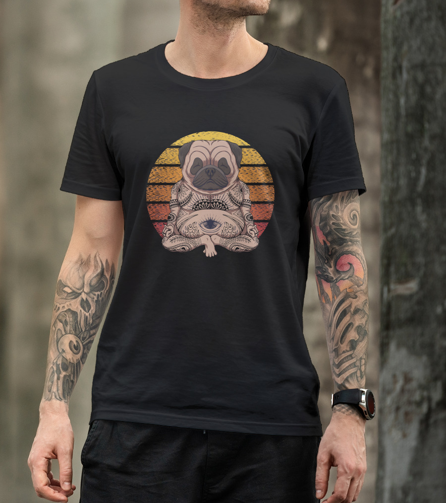 Pug Zen Meditation With Mandala And Third Eye T-Shirt