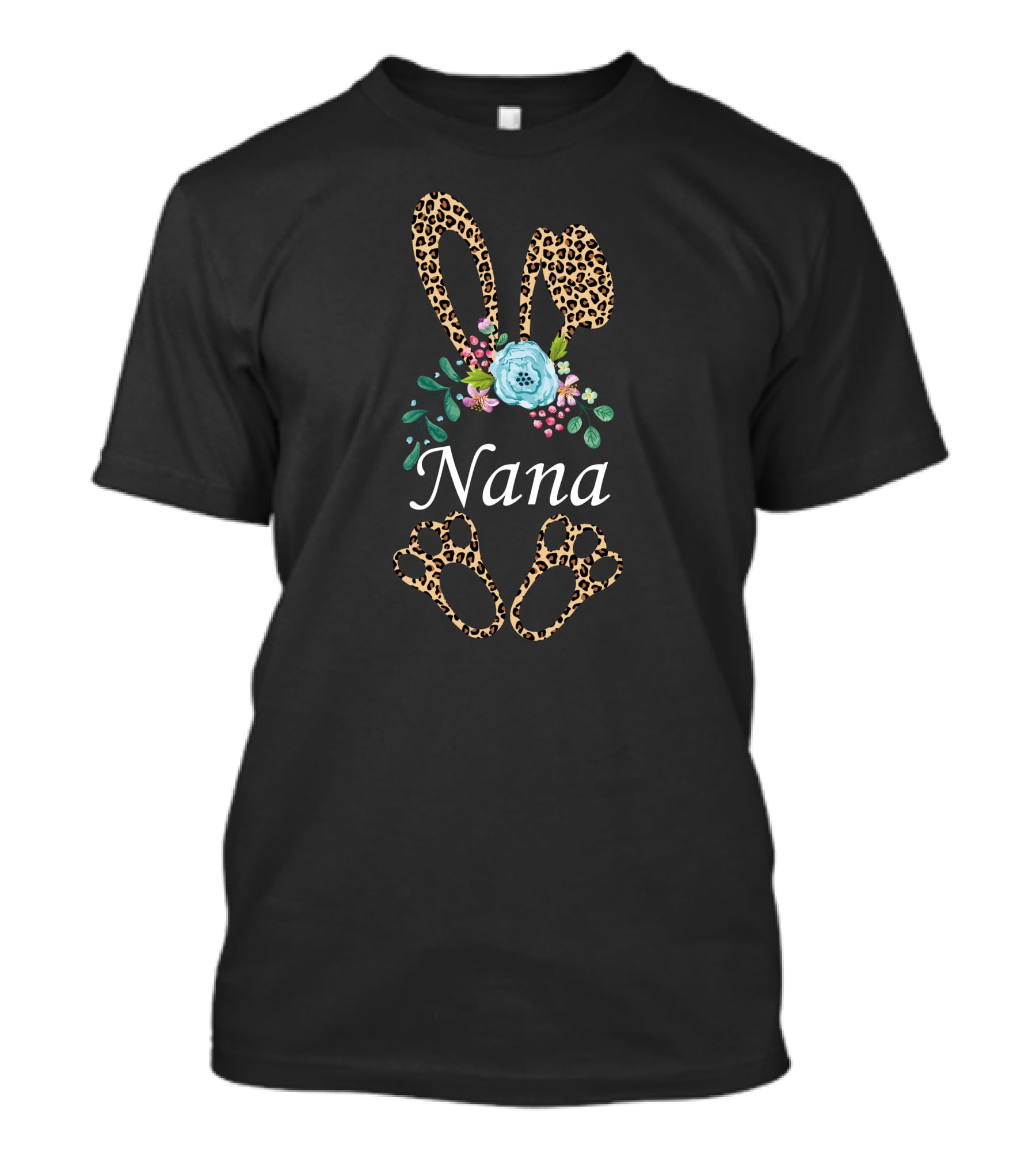 Nana Bunny Easter Flower Leopard Print T-Shirt