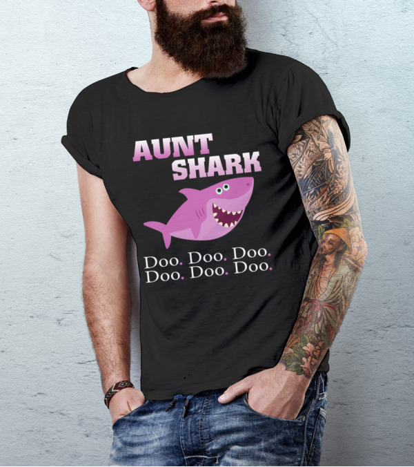 Aunt Shark Doo Doo Doo Featuring Cute Pink Cartoon Shark T-Shirt