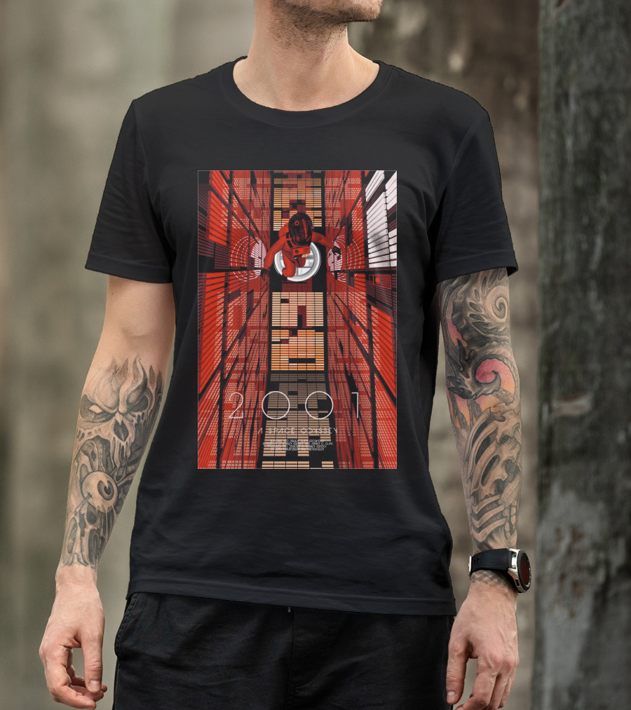 Futuristic Space Exploration In Red Hallway - 2001: A Space Odyssey T-Shirt