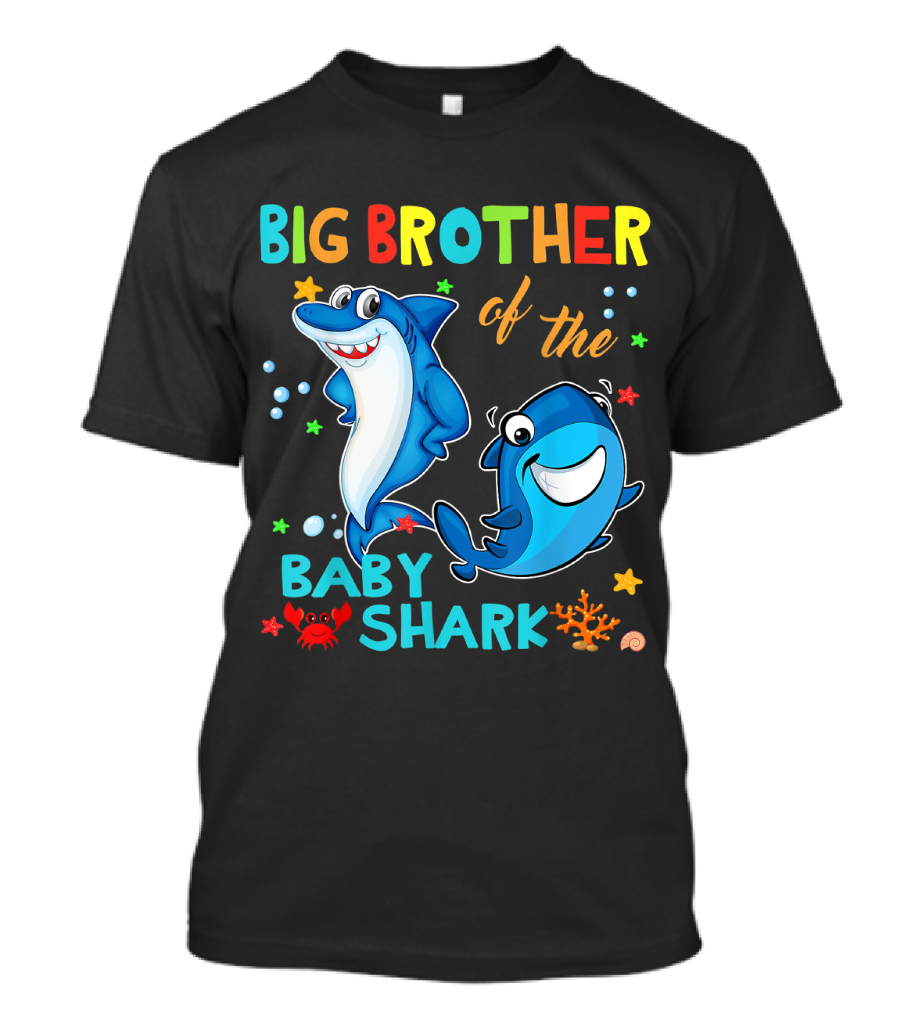 Big Brother Of The Baby Shark With Cartoon Sharks And Sea Creatures T-Shirt