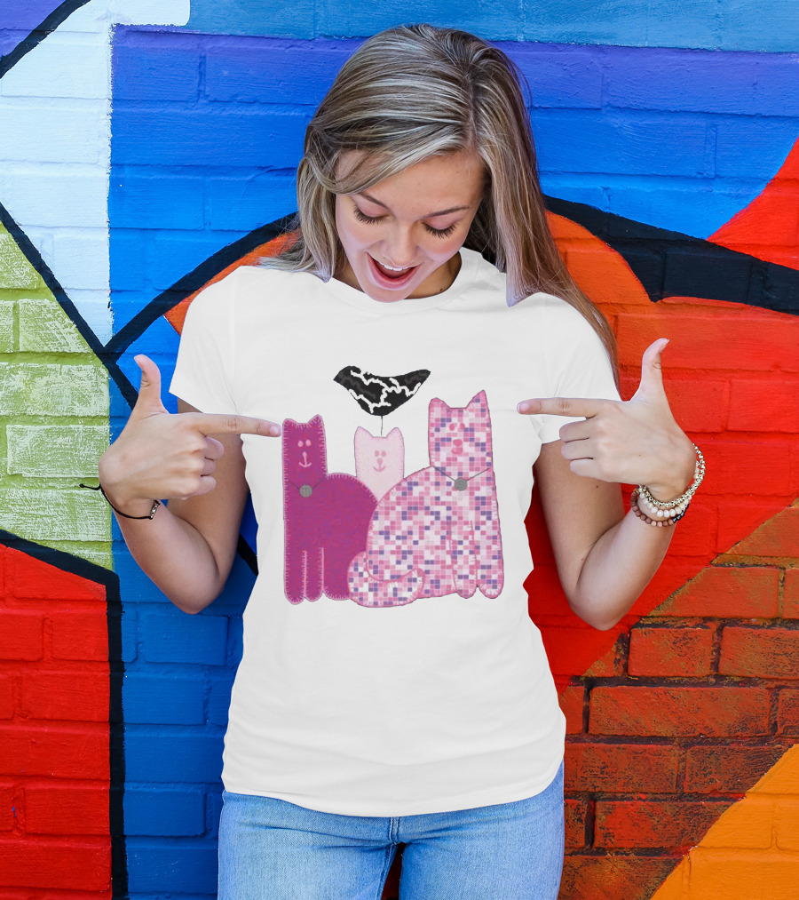 Miranda Sings Cat Trio With Pixel Pink Pattern And Black Collar T-Shirt