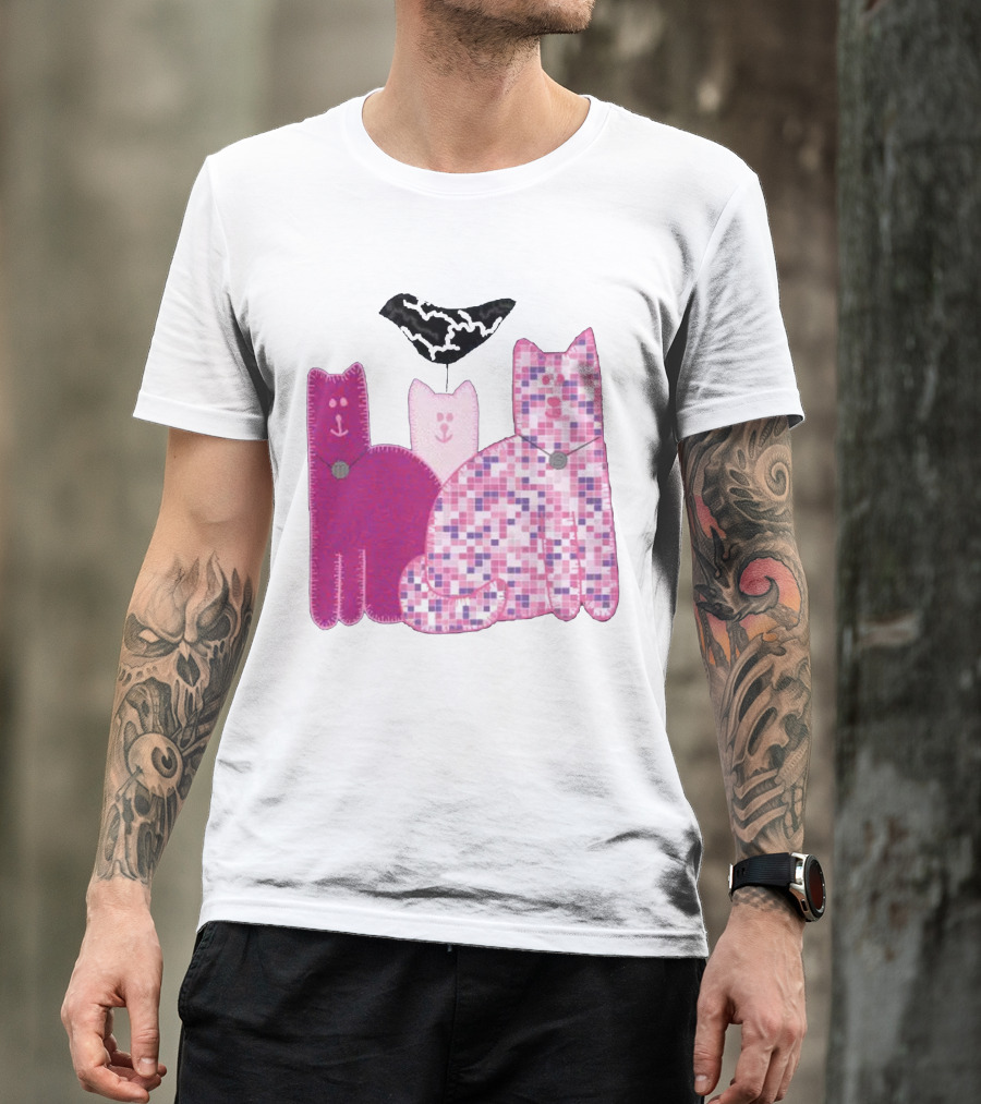 Miranda Sings Cat Trio With Pixel Pink Pattern And Black Collar T-Shirt