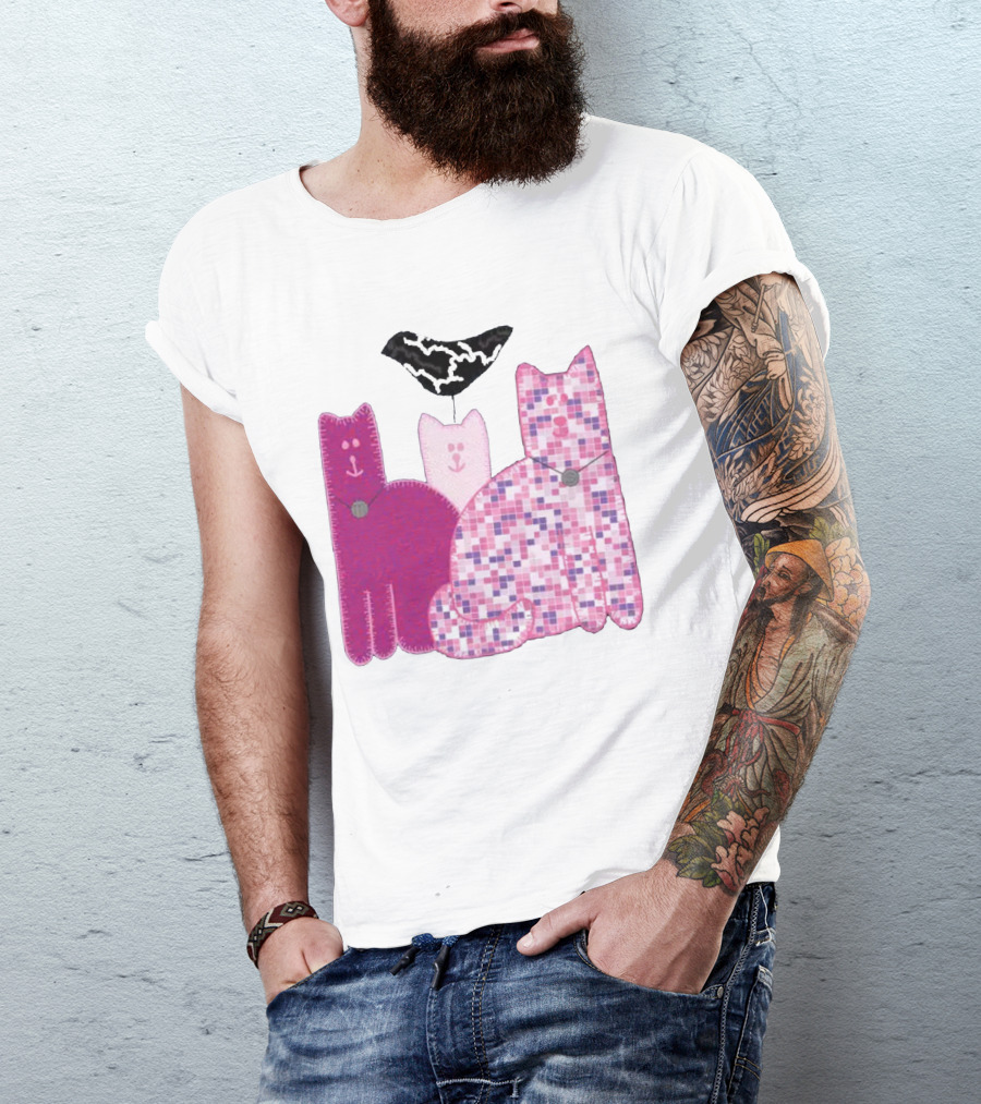 Miranda Sings Cat Trio With Pixel Pink Pattern And Black Collar T-Shirt