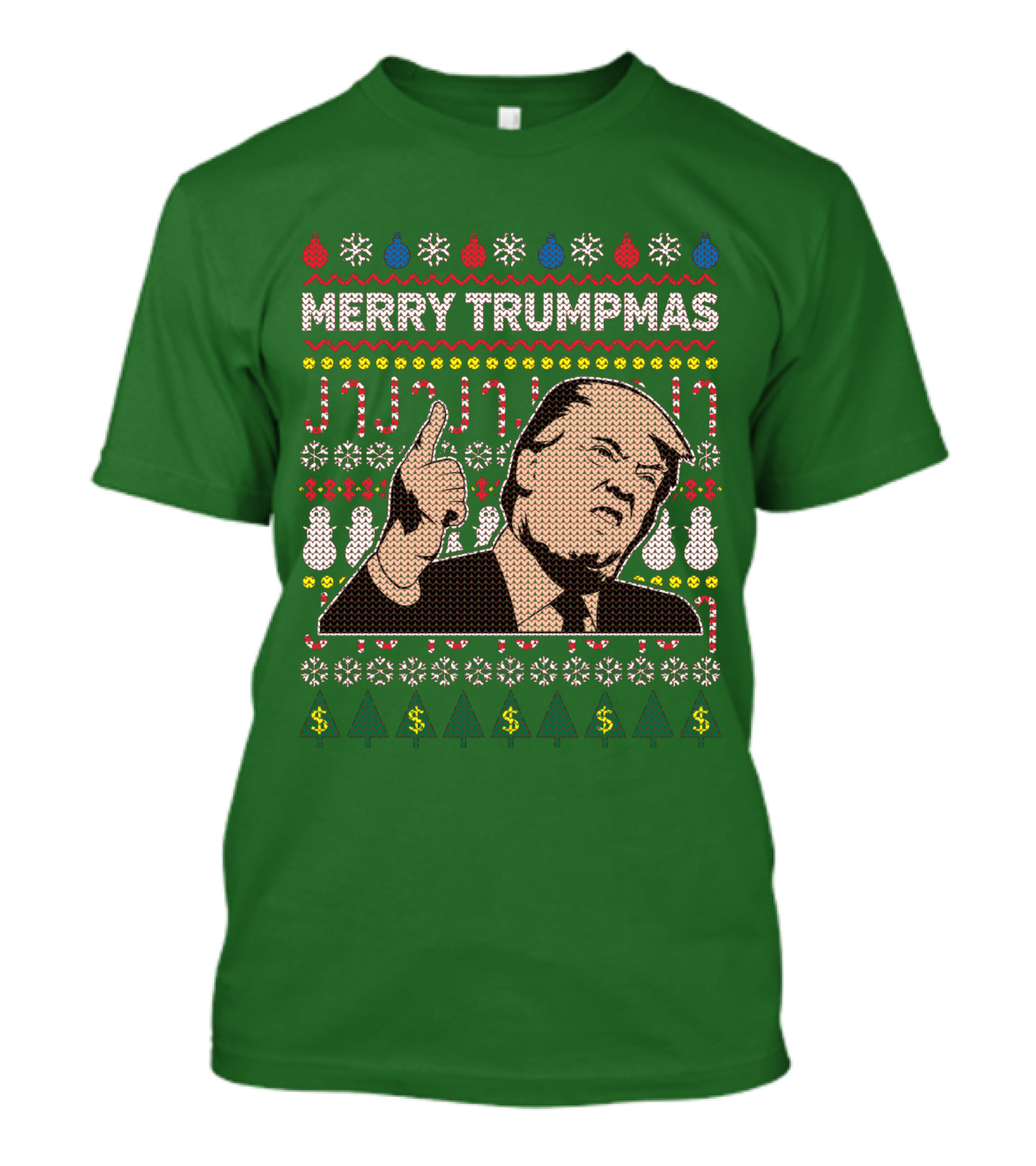 Merry Trumpmas Ugly Christmas Sweater Pattern With Donald Trump And Holiday Symbols T-Shirt
