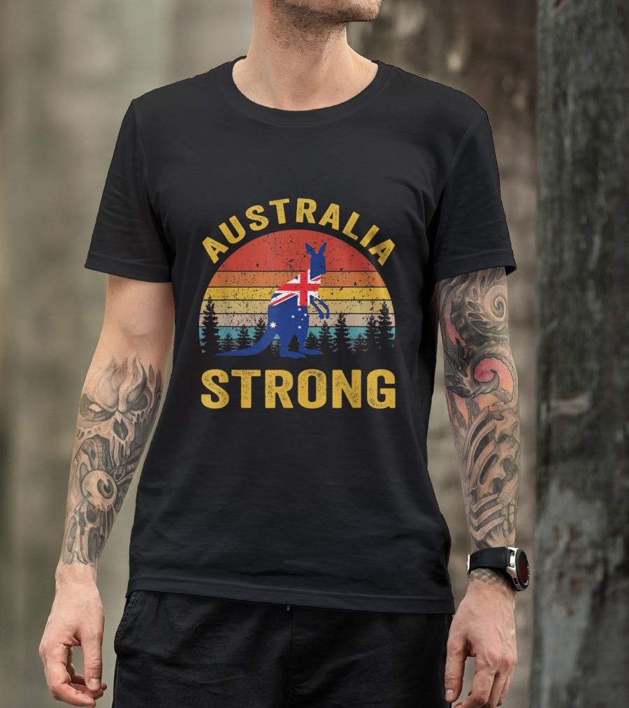 Australia Strong Kangaroo Flag Sunset Forest Scene T-Shirt