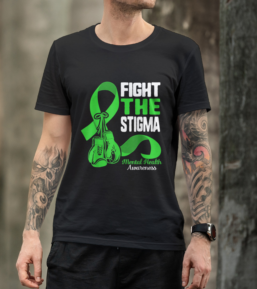 Fight The Stigma Mental Health Awareness Green Ribbon Boxing Gloves T-Shirt
