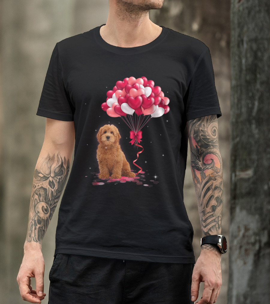 Goldendoodle Puppy With Heart Balloons T-Shirt