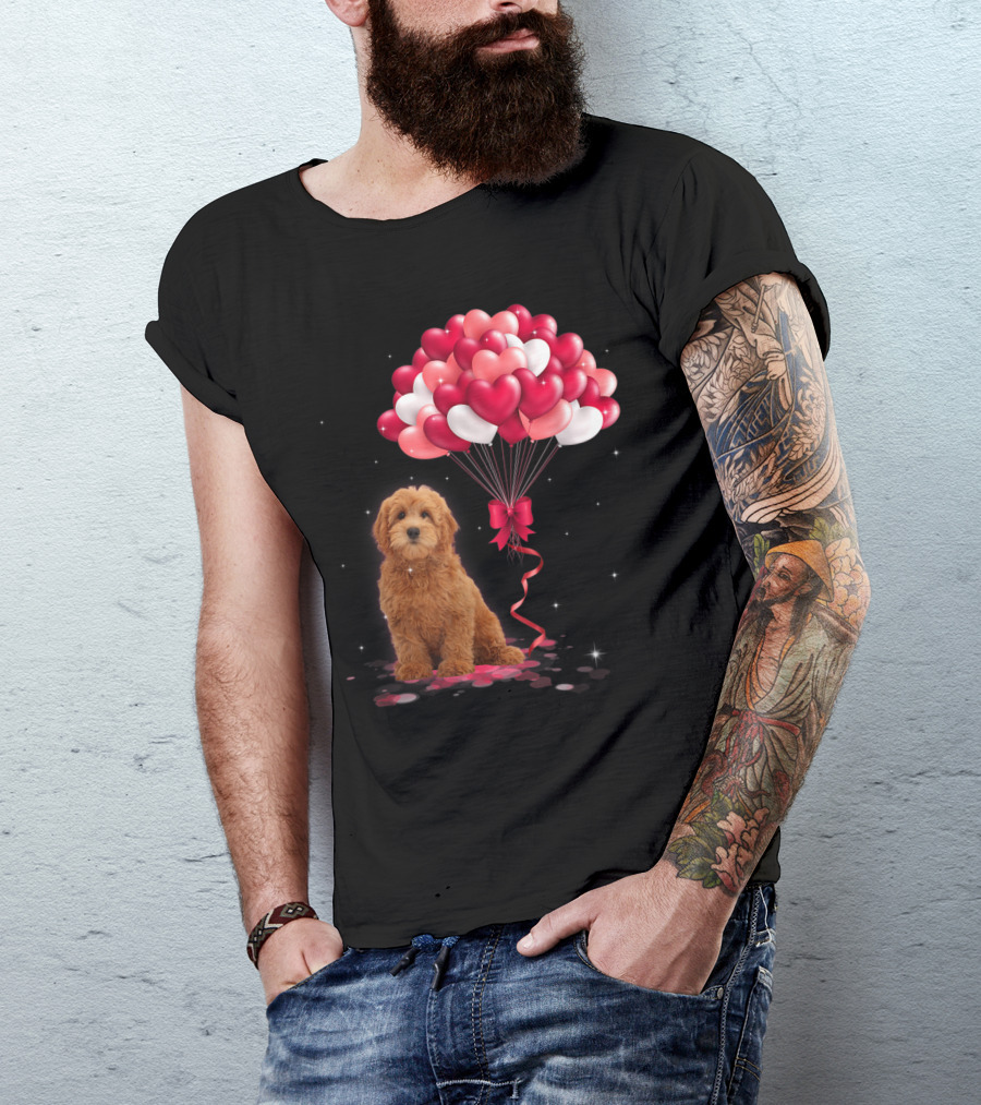 Goldendoodle Puppy With Heart Balloons T-Shirt