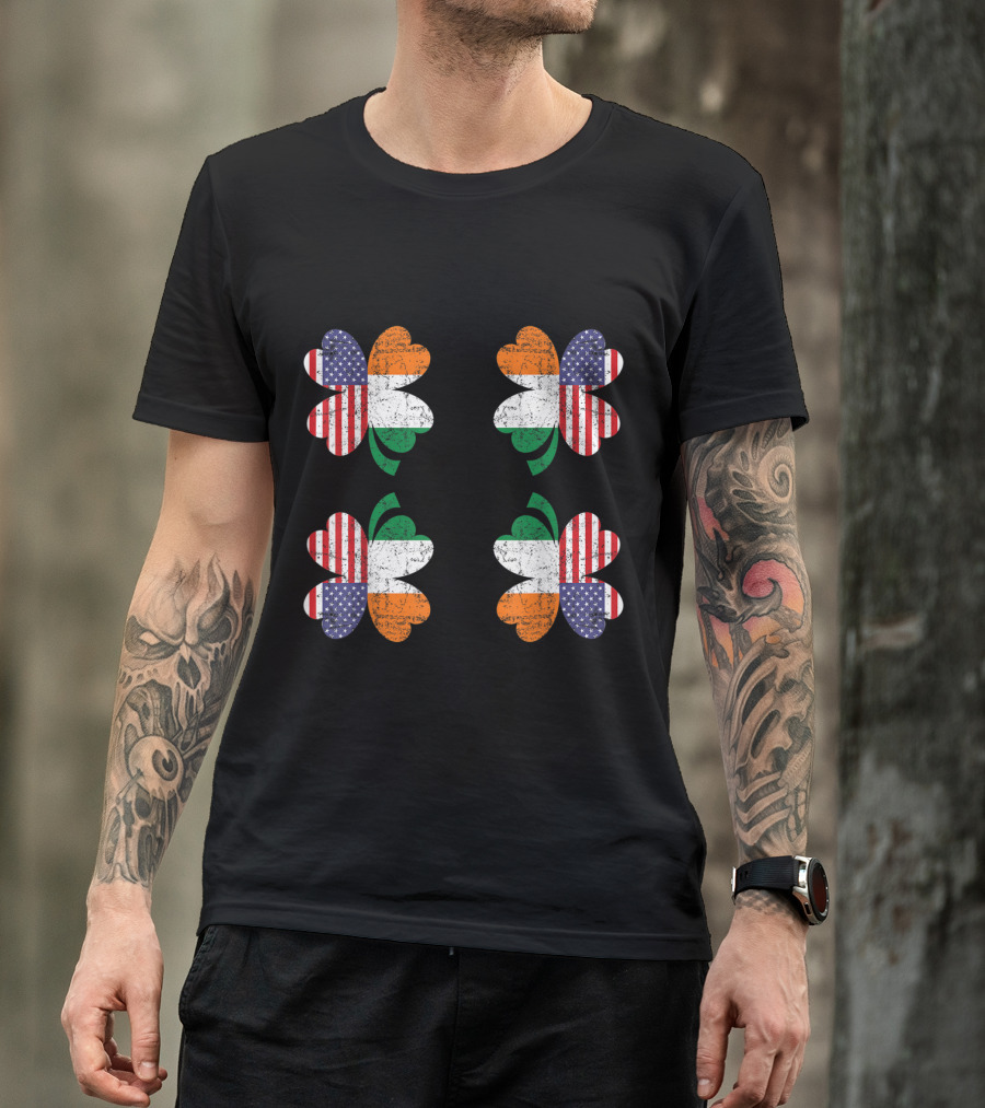 Saint Patricks Day Irish American Flag Four Leaf Clover Ireland T-Shirt