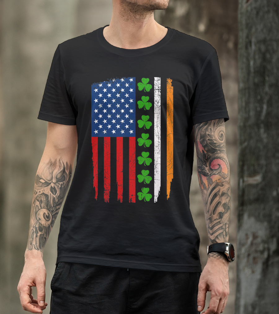 American Irish Flag With Shamrocks T-Shirt