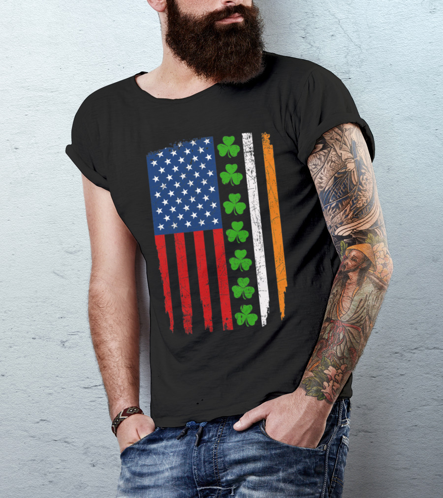 American Irish Flag With Shamrocks T-Shirt
