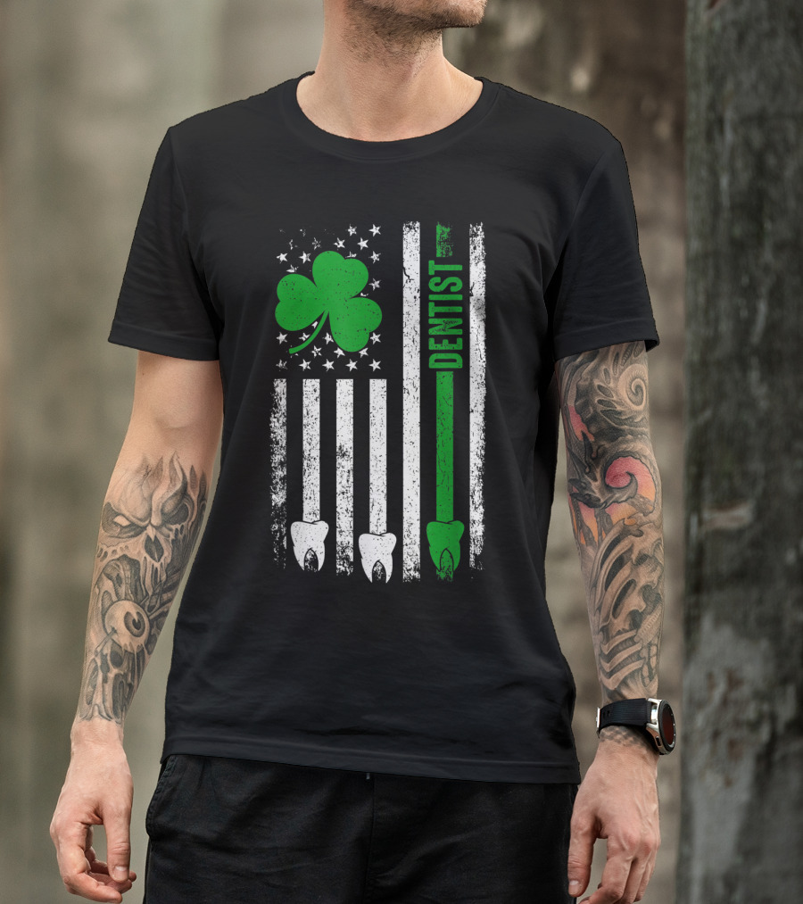 American Flag Shamrock Dentist With Teeth And Stripes T-Shirt