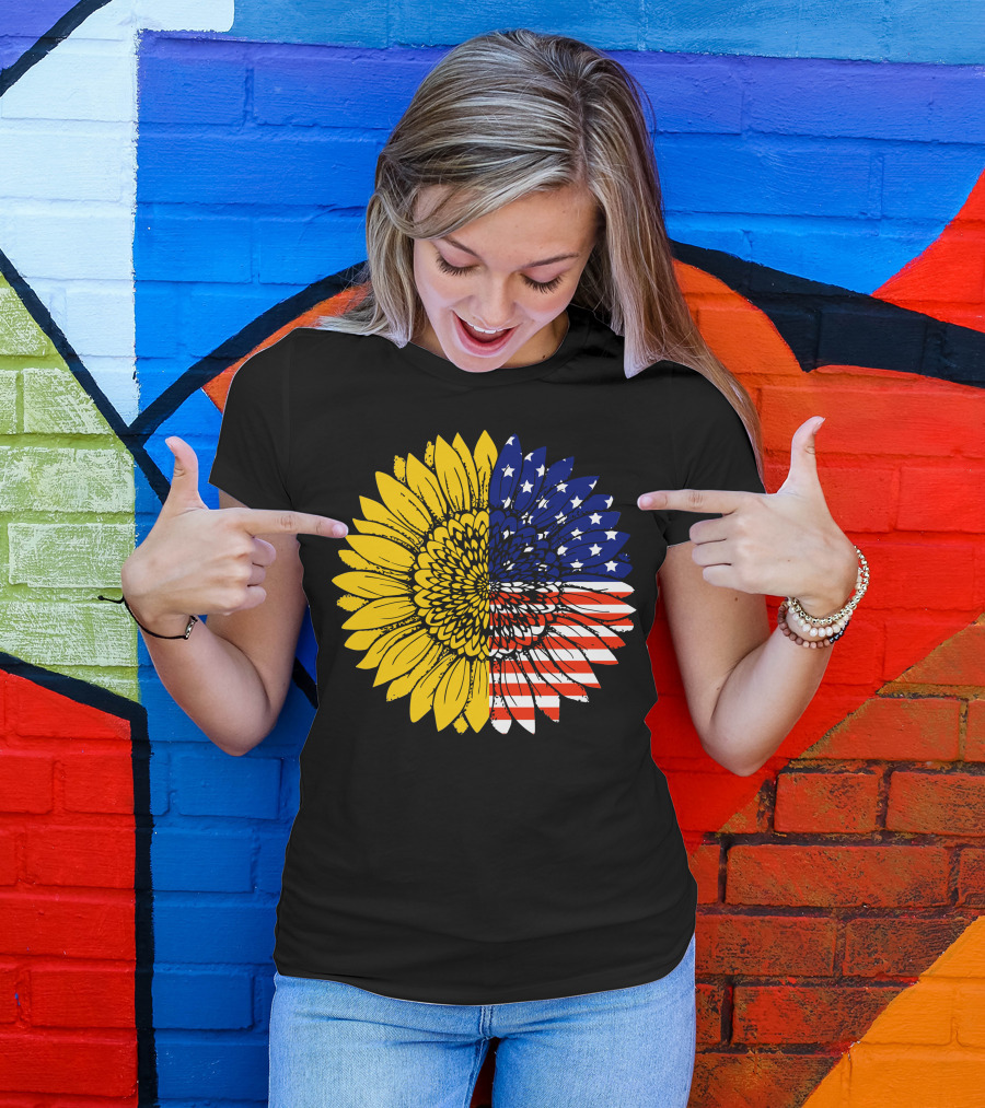 American Flag Sunflower Icon License T-Shirt