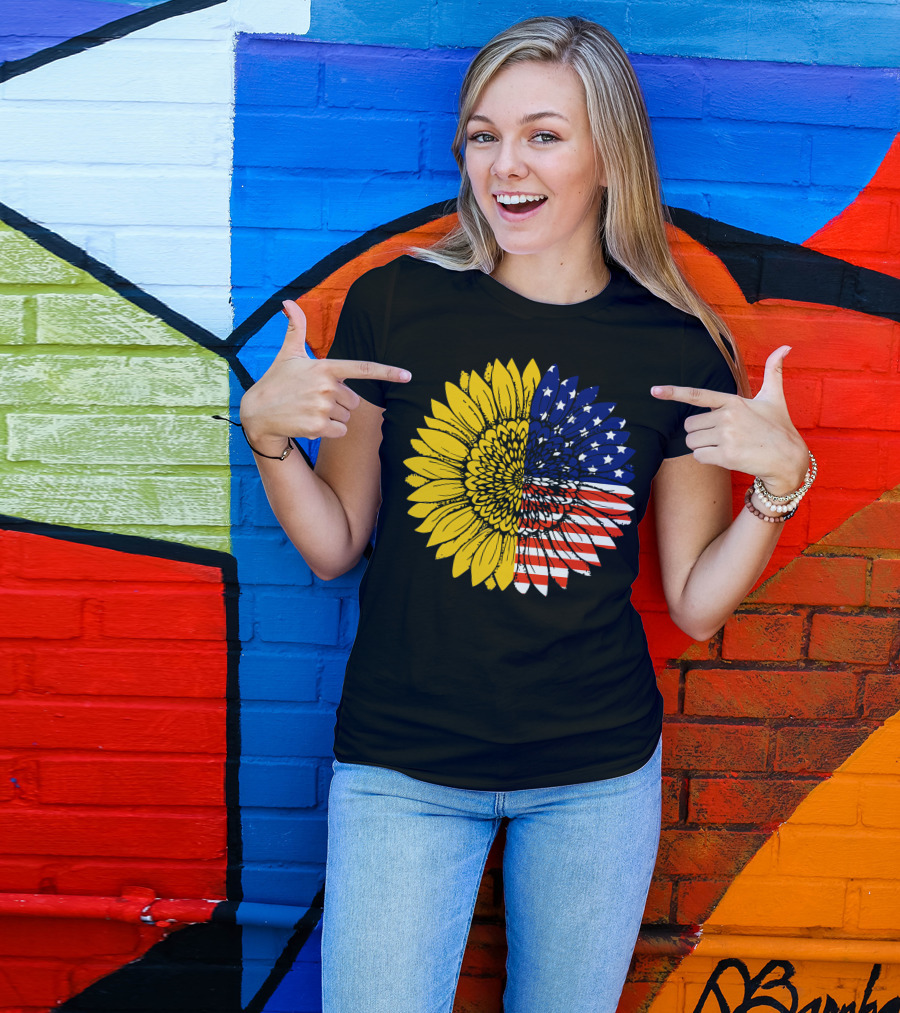 American Flag Sunflower Icon License T-Shirt