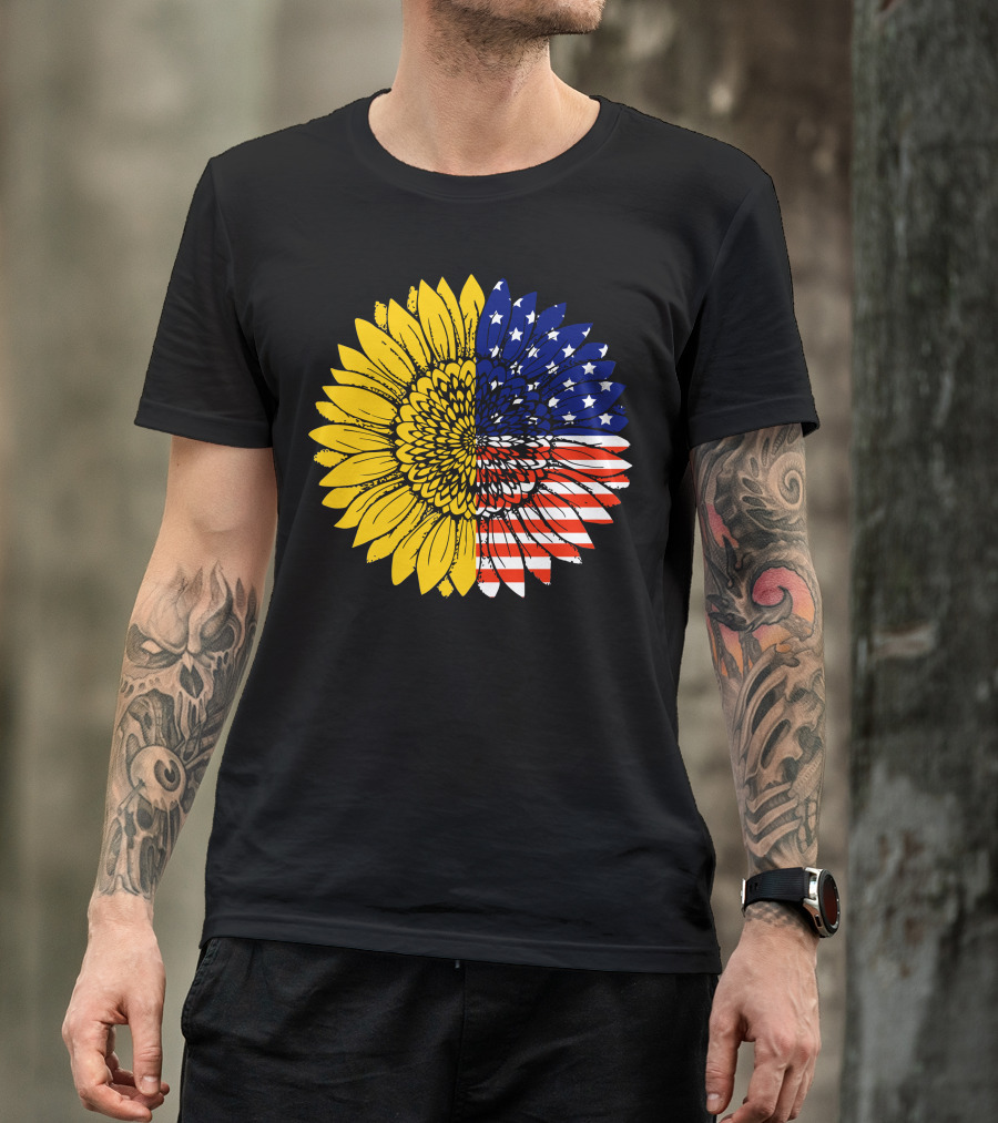American Flag Sunflower Icon License T-Shirt