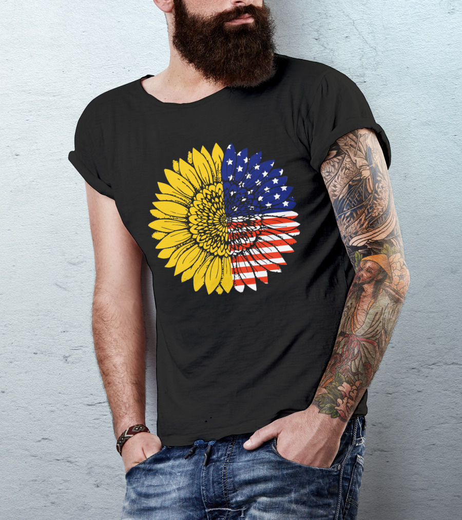 American Flag Sunflower Icon License T-Shirt
