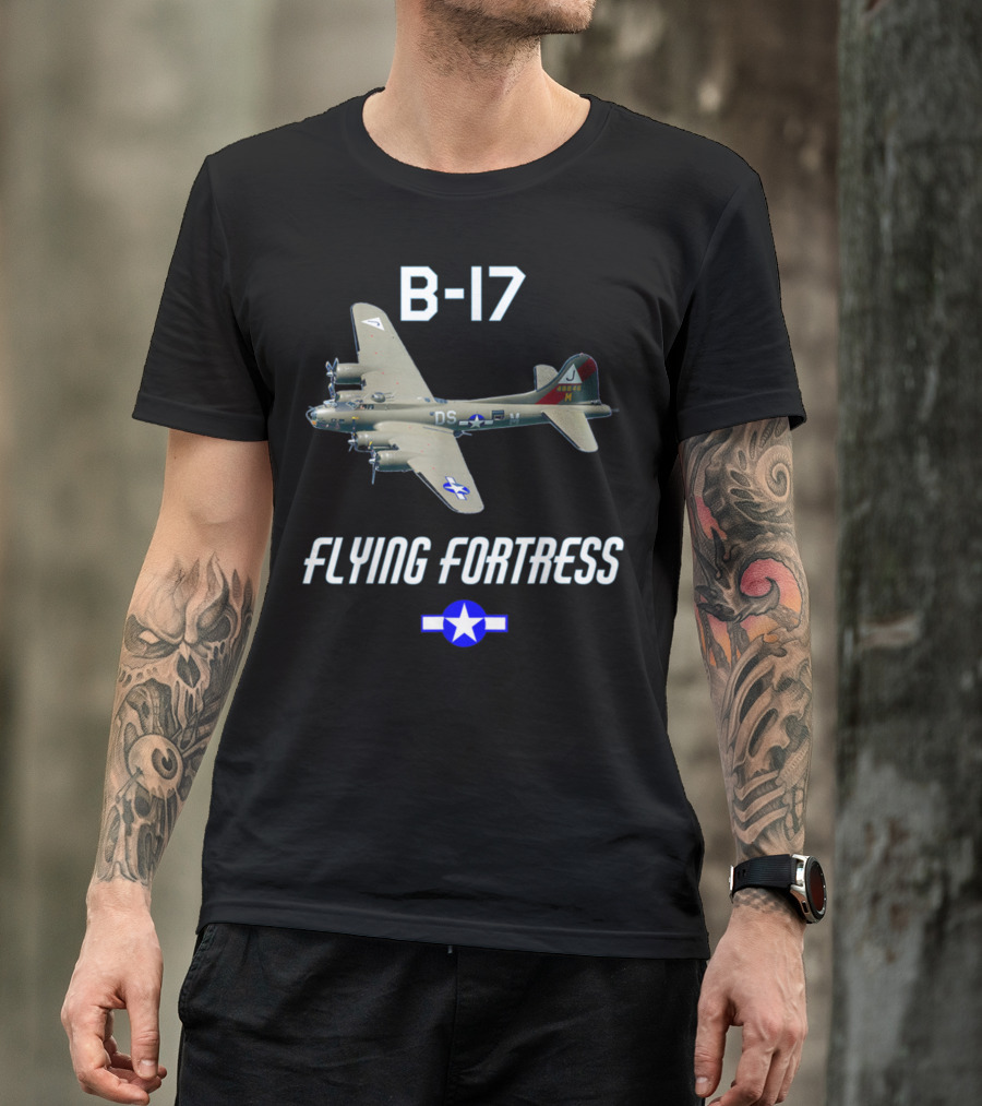 B17 Flying Fortress With Military Airplane And Star Insignia T-Shirt
