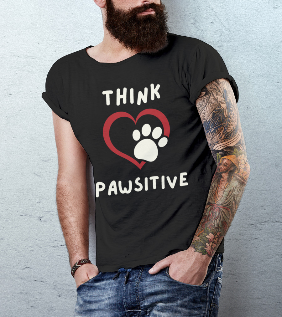 Think Pawsitive Dog Paw Heart T-Shirt