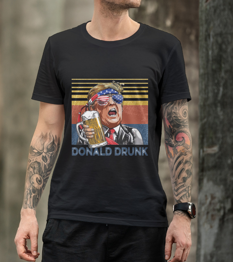 Donald Drunk Retro American Flag Beer Glass T-Shirt