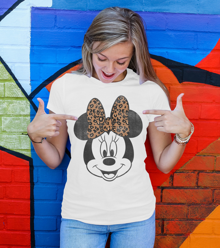 Minnie Mouse Leopard Print Bow Disney Mickey And Friends T-Shirt