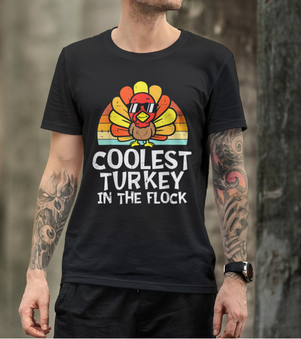 Coolest Turkey In The Flock Retro Sunglasses Vintage Sunset T-Shirt