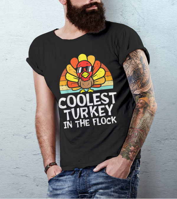 Coolest Turkey In The Flock Retro Sunglasses Vintage Sunset T-Shirt