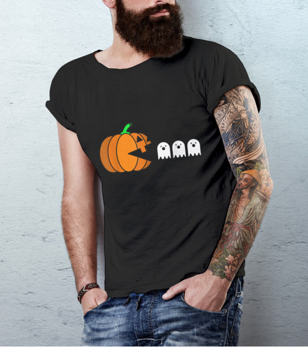 Halloween Pumpkin Pac-Man Style Ghosts T-Shirt