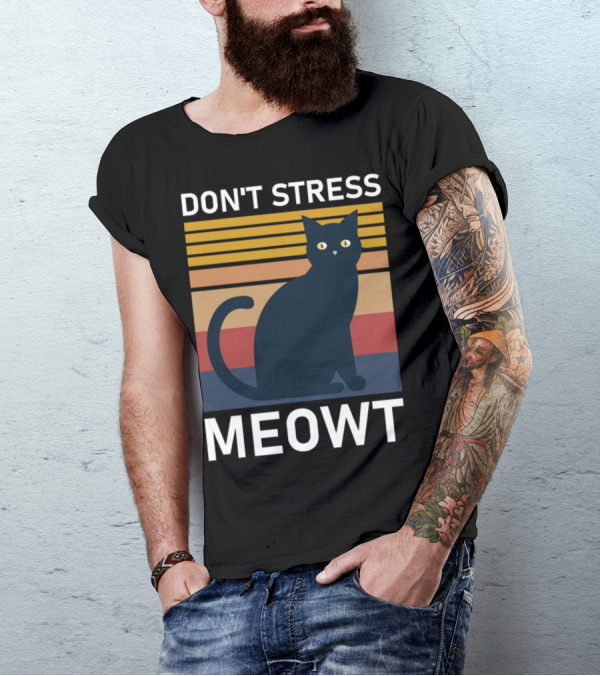Don't Stress Meowt Retro Striped Cat T-Shirt