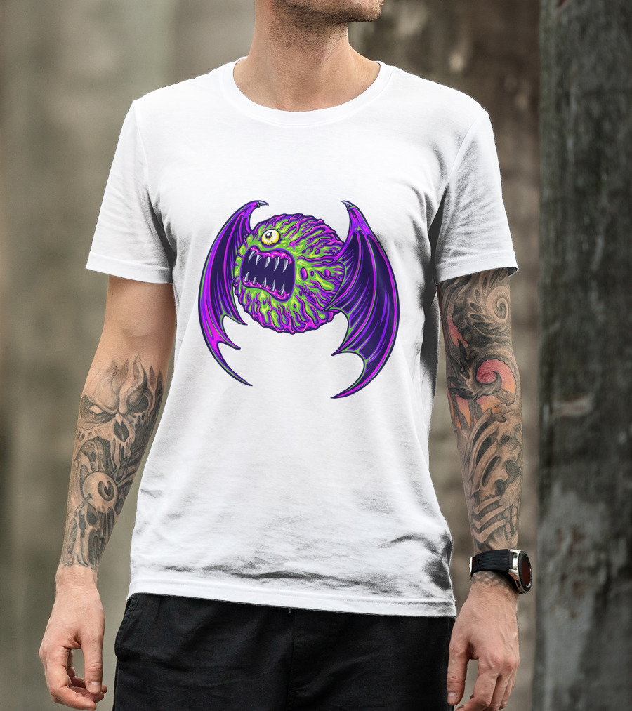 Scary Bat Zombie Monster With Glowing Green And Purple Wings T-Shirt