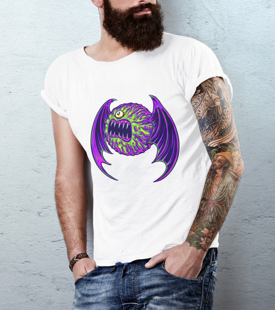 Scary Bat Zombie Monster With Glowing Green And Purple Wings T-Shirt