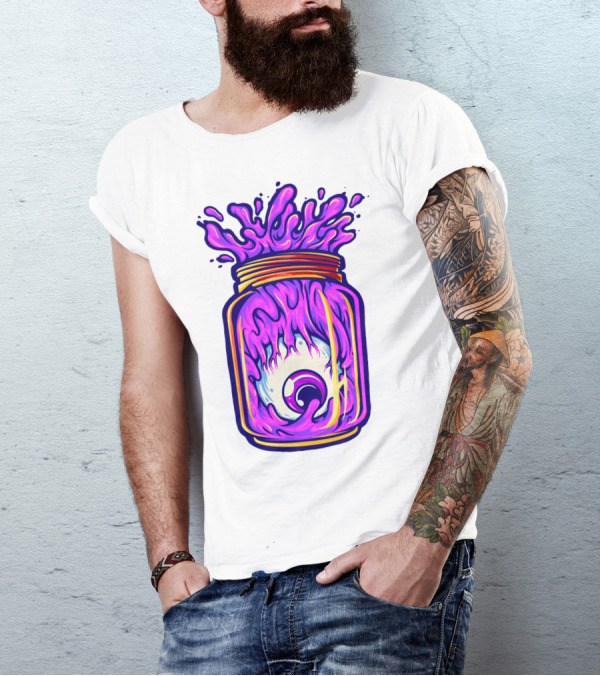 Zombie Eyeball Jar Overflowing With Purple Liquid T-Shirt