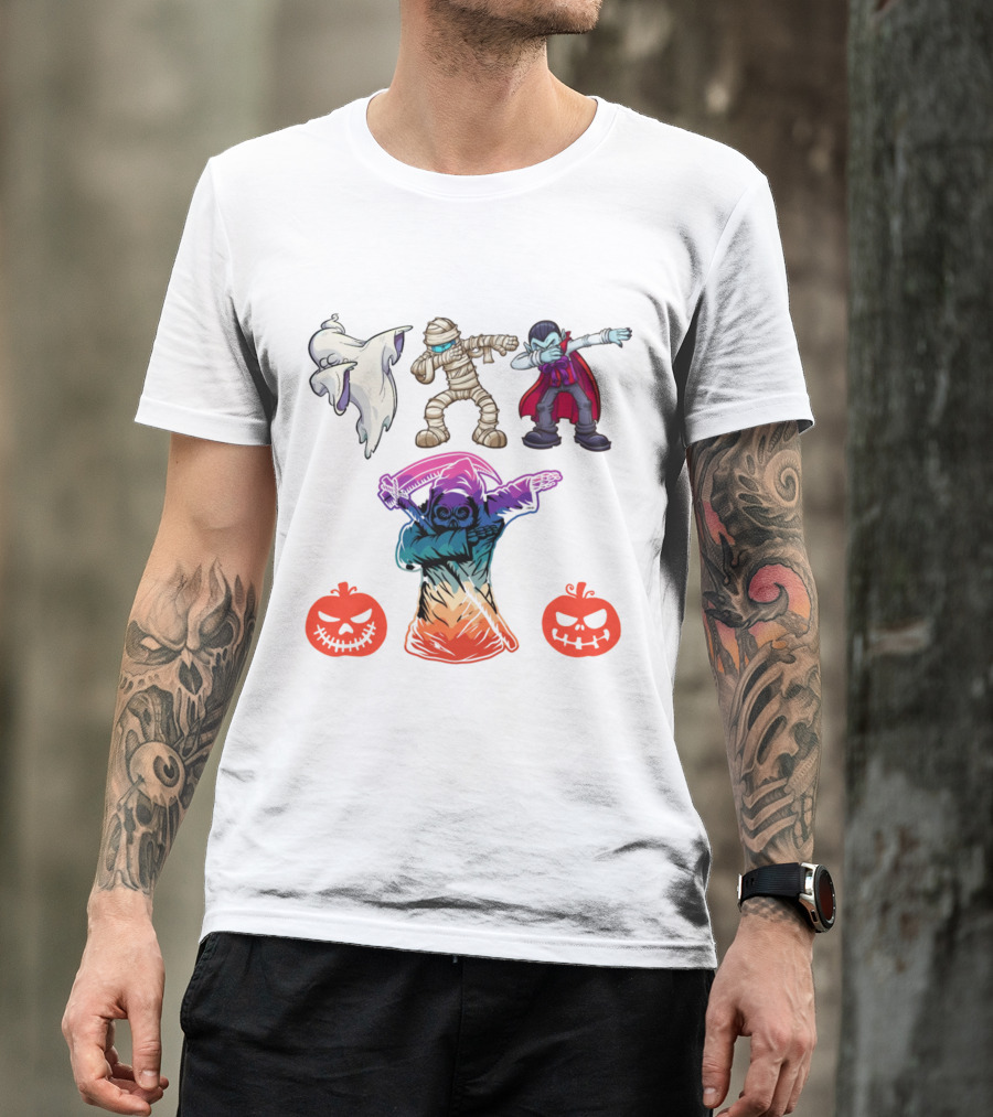 Halloween Dabbing Trick Or Treat Ghost Mummy Vampire Grim Reaper Pumpkins T-Shirt