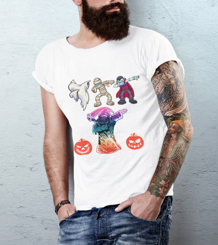 Halloween Dabbing Trick Or Treat Ghost Mummy Vampire Grim Reaper Pumpkins T-Shirt