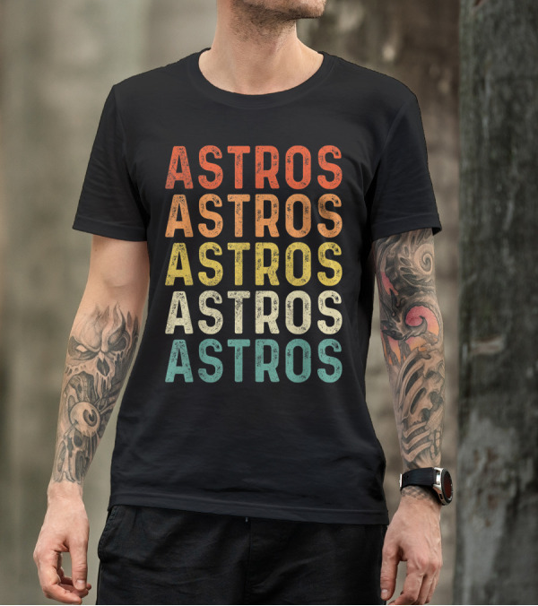 Astros Retro Multicolor Vintage Style Repeated Text T-Shirt
