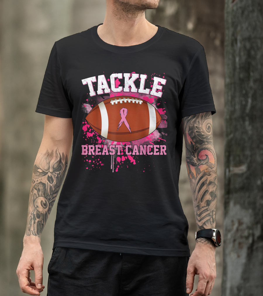 Tackle Breast Cancer Football Pink Ribbon Awareness T-Shirt