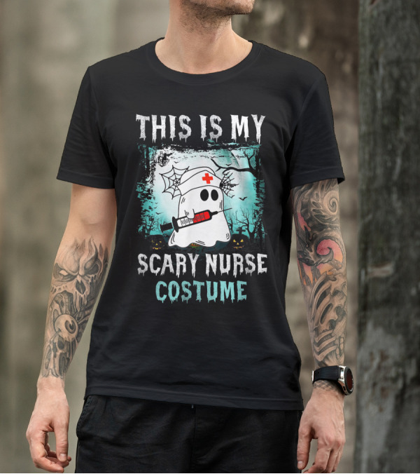 THIS IS MY SCARY NURSE COSTUME Ghost With Syringe And Spider Webs T-Shirt