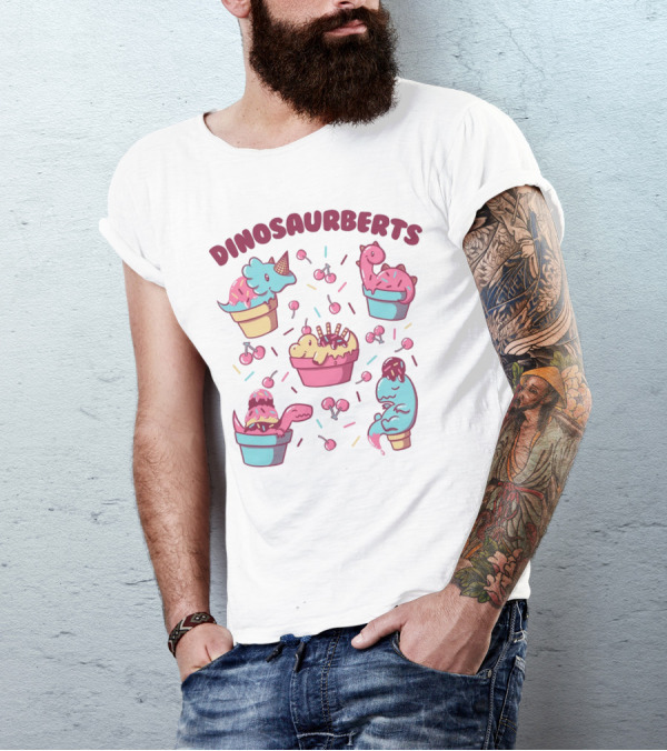 Dinosaurberts Kawaii Ice Cream And Cherries Delight T-Shirt